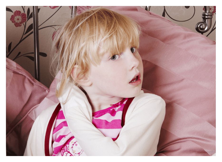 Young girl wearing ScratchSleeves scratch mittens playing with her hair